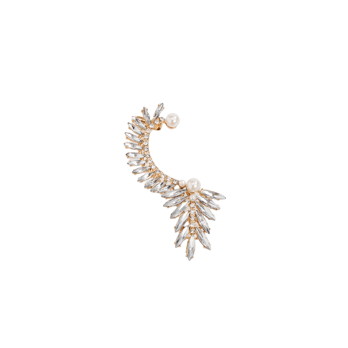 Shining Pearl and Rhinestone Elf Ear Shaped Metal Earrings