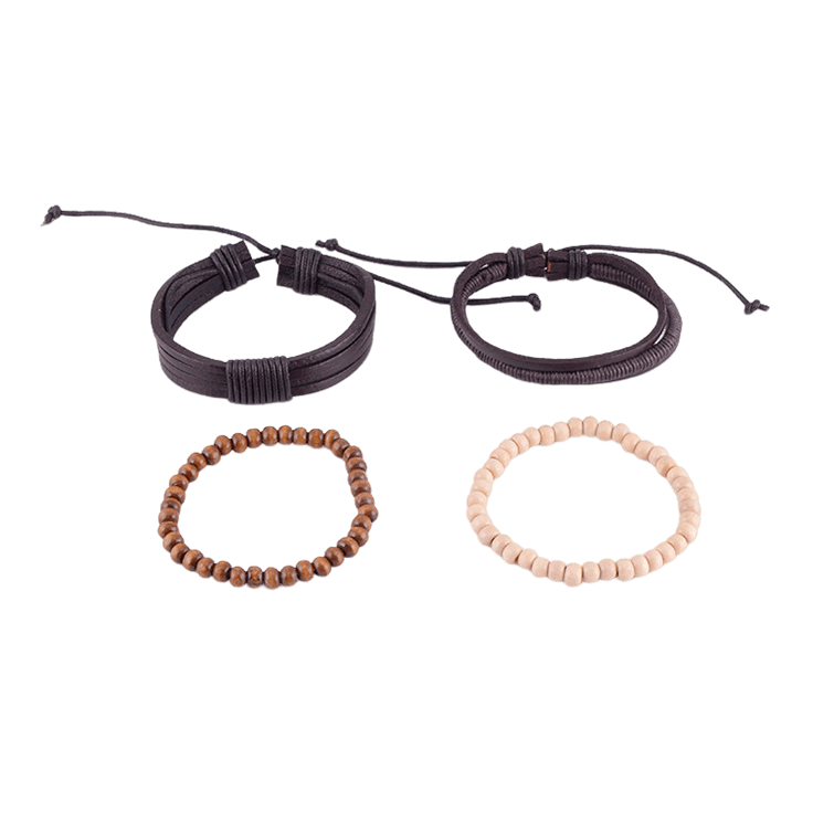 Leather Cords with Wood Beads Bracelet for Men