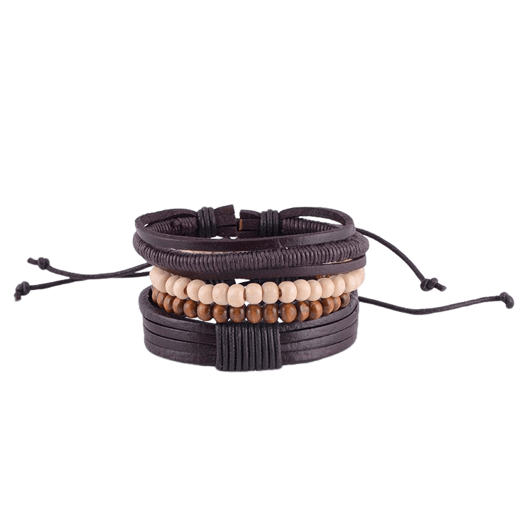Leather Cords with Wood Beads Bracelet for Men