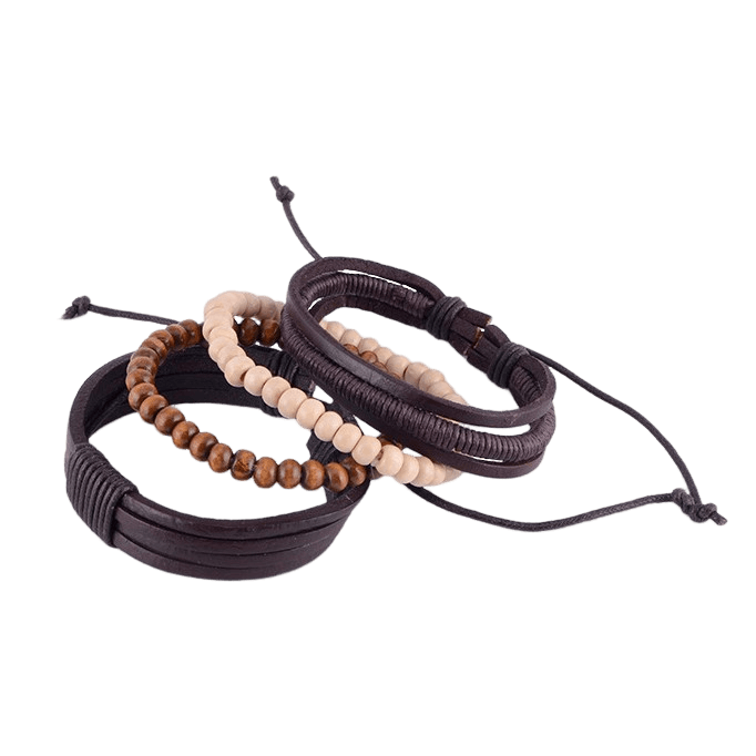 Leather Cords with Wood Beads Bracelet for Men