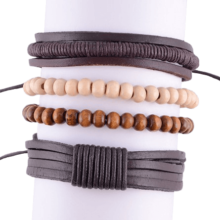 Leather Cords with Wood Beads Bracelet for Men