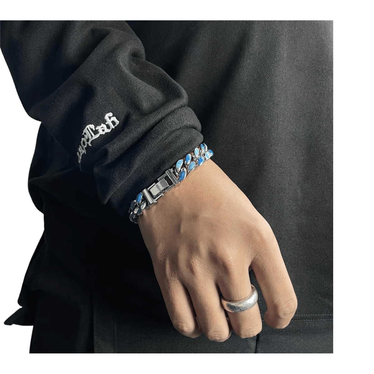 Sky Blue Chain-Link Bracelet for Men
