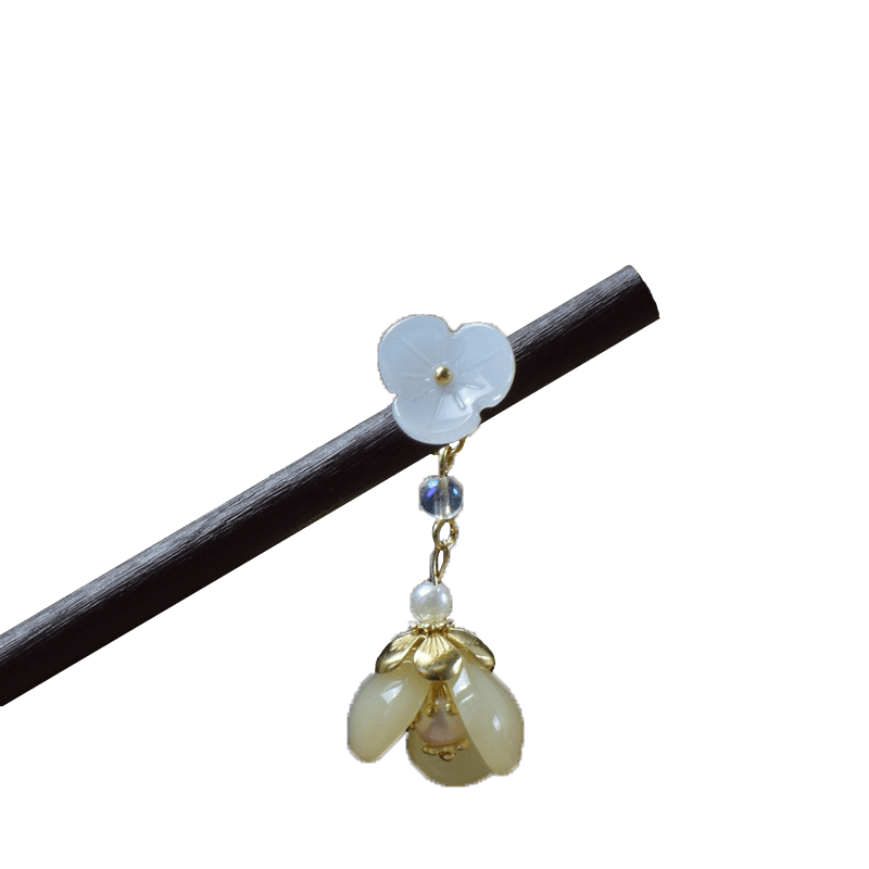 CAIHUA - Flower Pendant Wood Hairpin