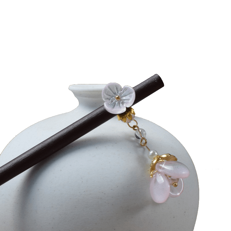 CAIHUA - Flower Pendant Wood Hairpin