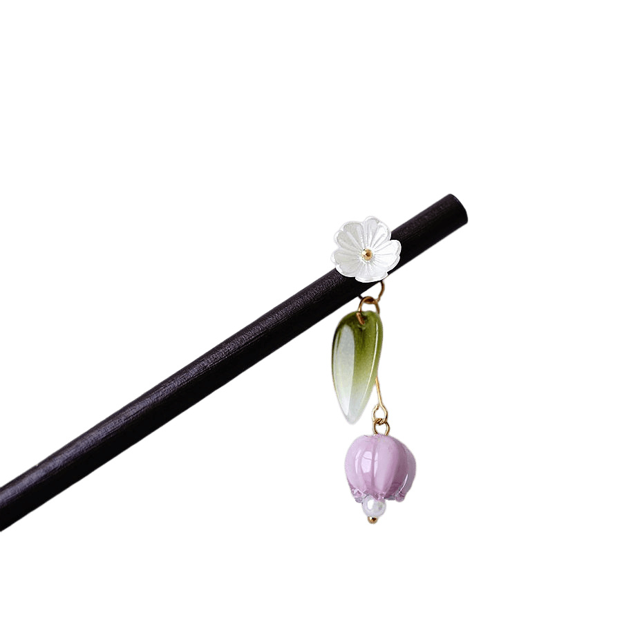 LINGLAN - Wood Hairpin With Lily of The Valley Pendant