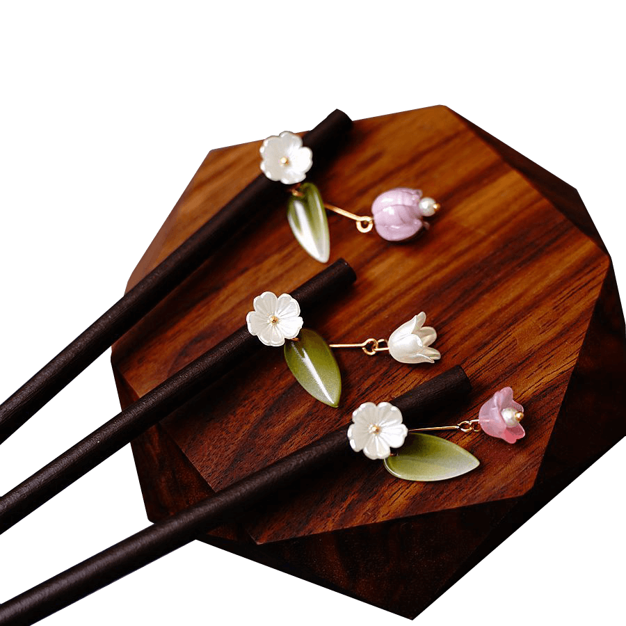 LINGLAN - Wood Hairpin With Lily of The Valley Pendant