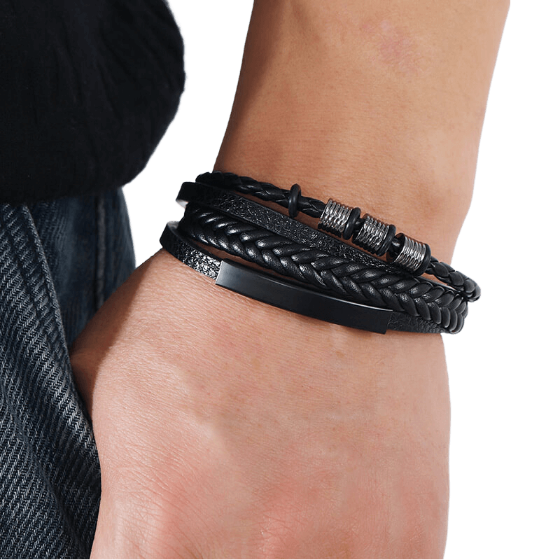 Exquisite Leather Bracelet with Metal Accents for Men