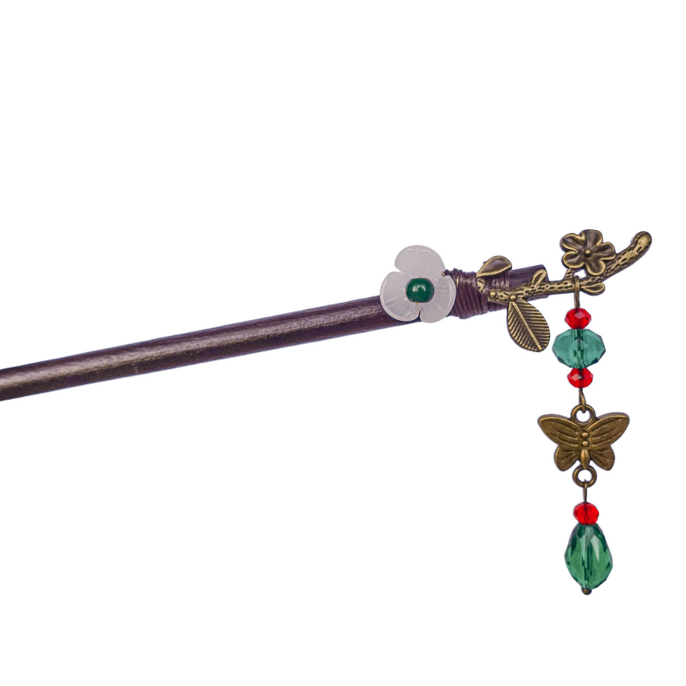 HUAZHUI - Little Flower Wood Hairpin With Pendant