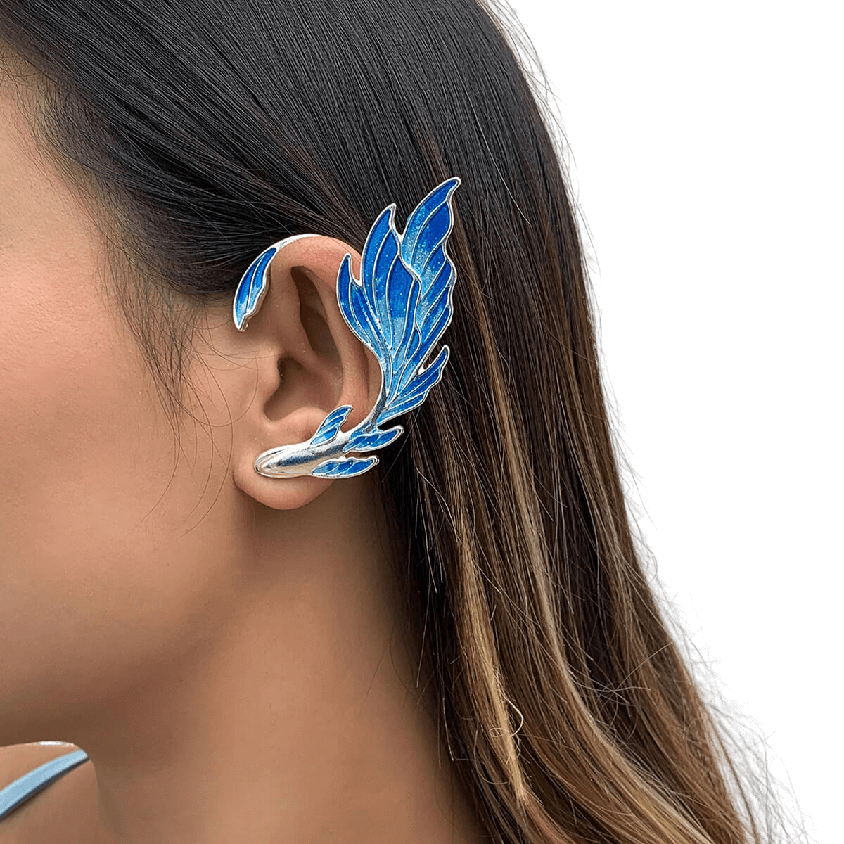 Elegant Blue Elf Ear Shaped Metal Earrings