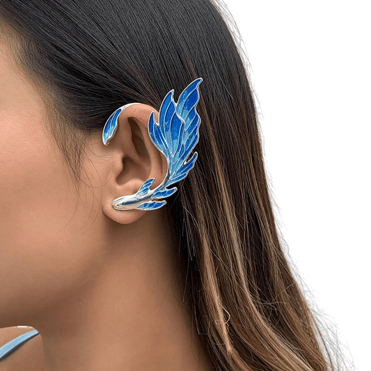 Elegant Blue Elf Ear Shaped Metal Earrings