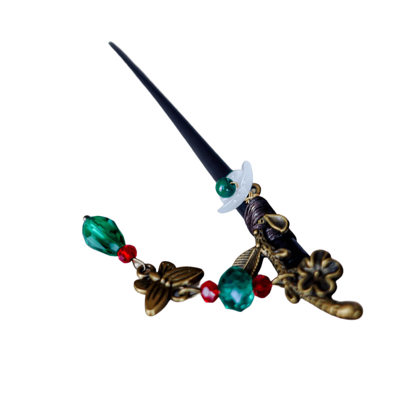 HUAZHUI - Little Flower Wood Hairpin With Pendant