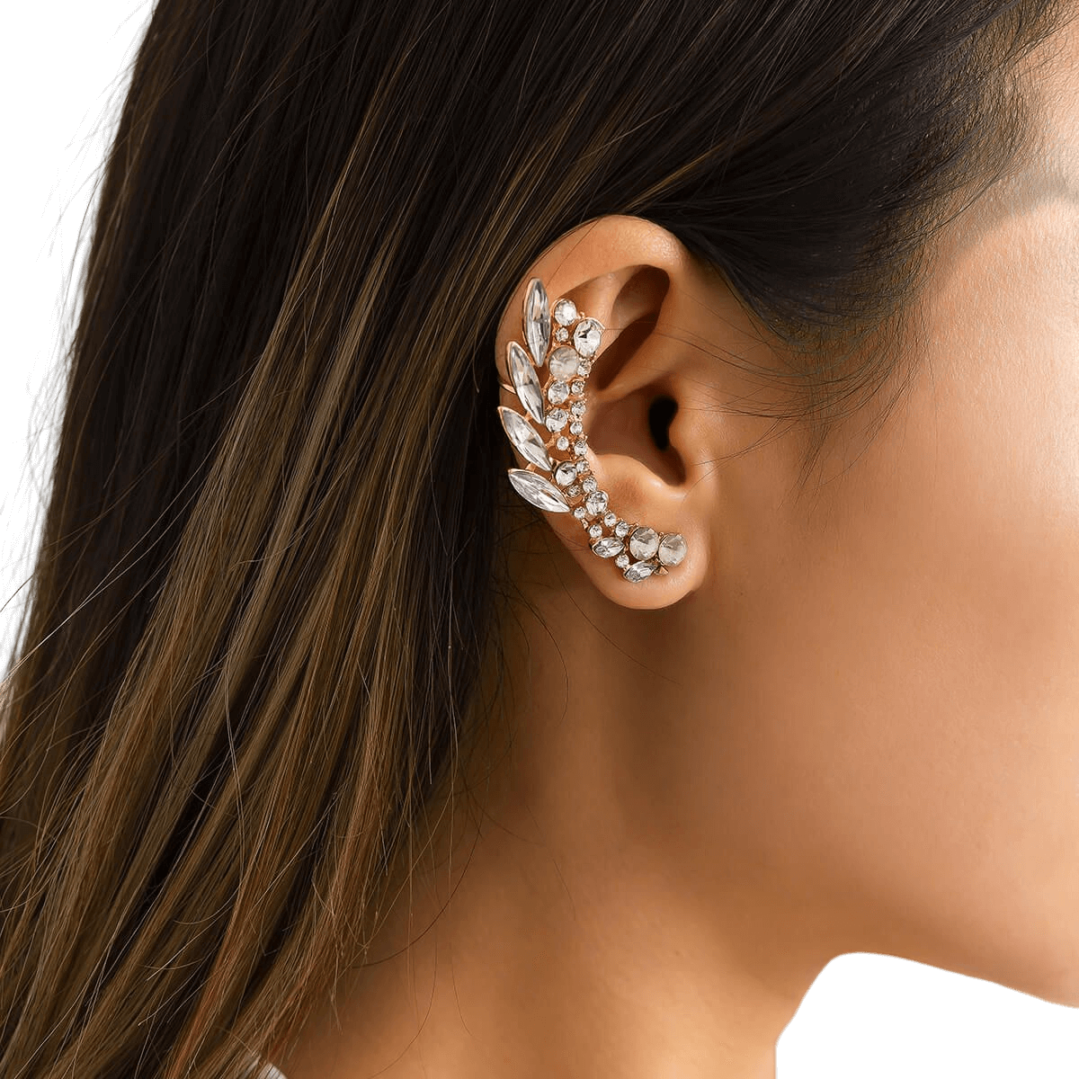 Cute Leaves Rhinestone Elf Ear Shaped Metal Earrings