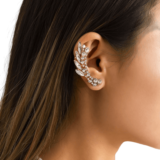 Cute Leaves Rhinestone Elf Ear Shaped Metal Earrings