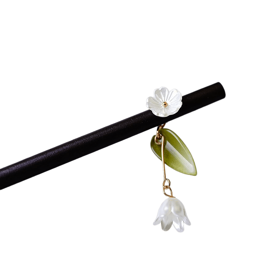 LINGLAN - Wood Hairpin With Lily of The Valley Pendant