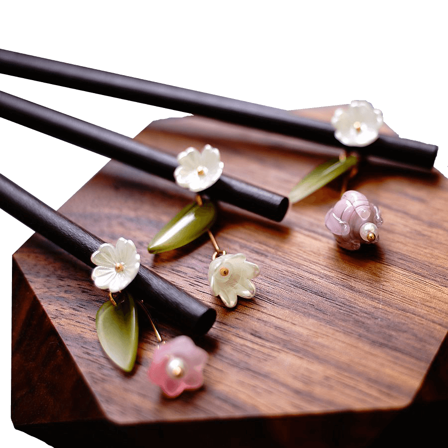 LINGLAN - Wood Hairpin With Lily of The Valley Pendant