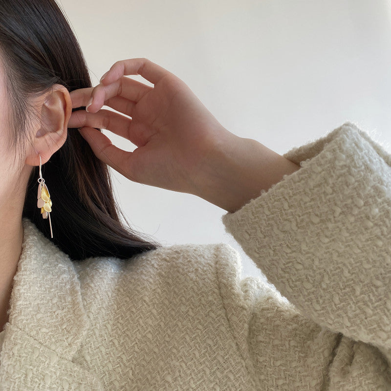 SUI - Silver tassel with frosted small round piece earrings