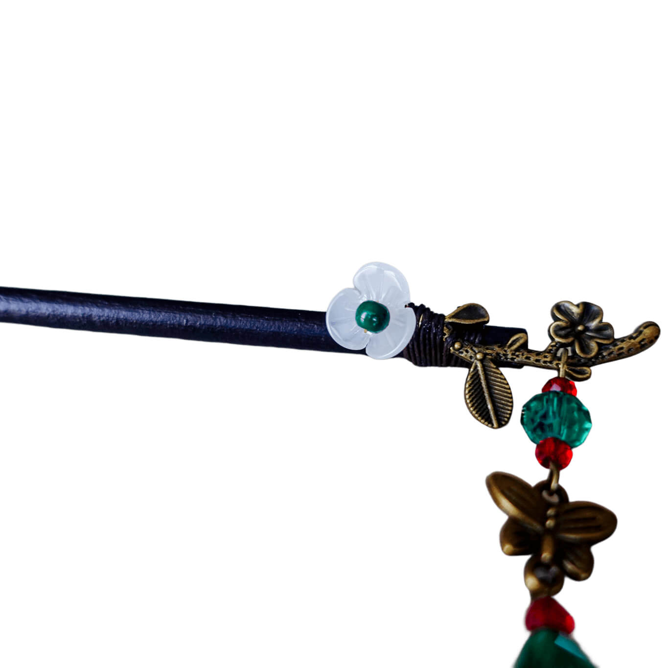 HUAZHUI - Little Flower Wood Hairpin With Pendant