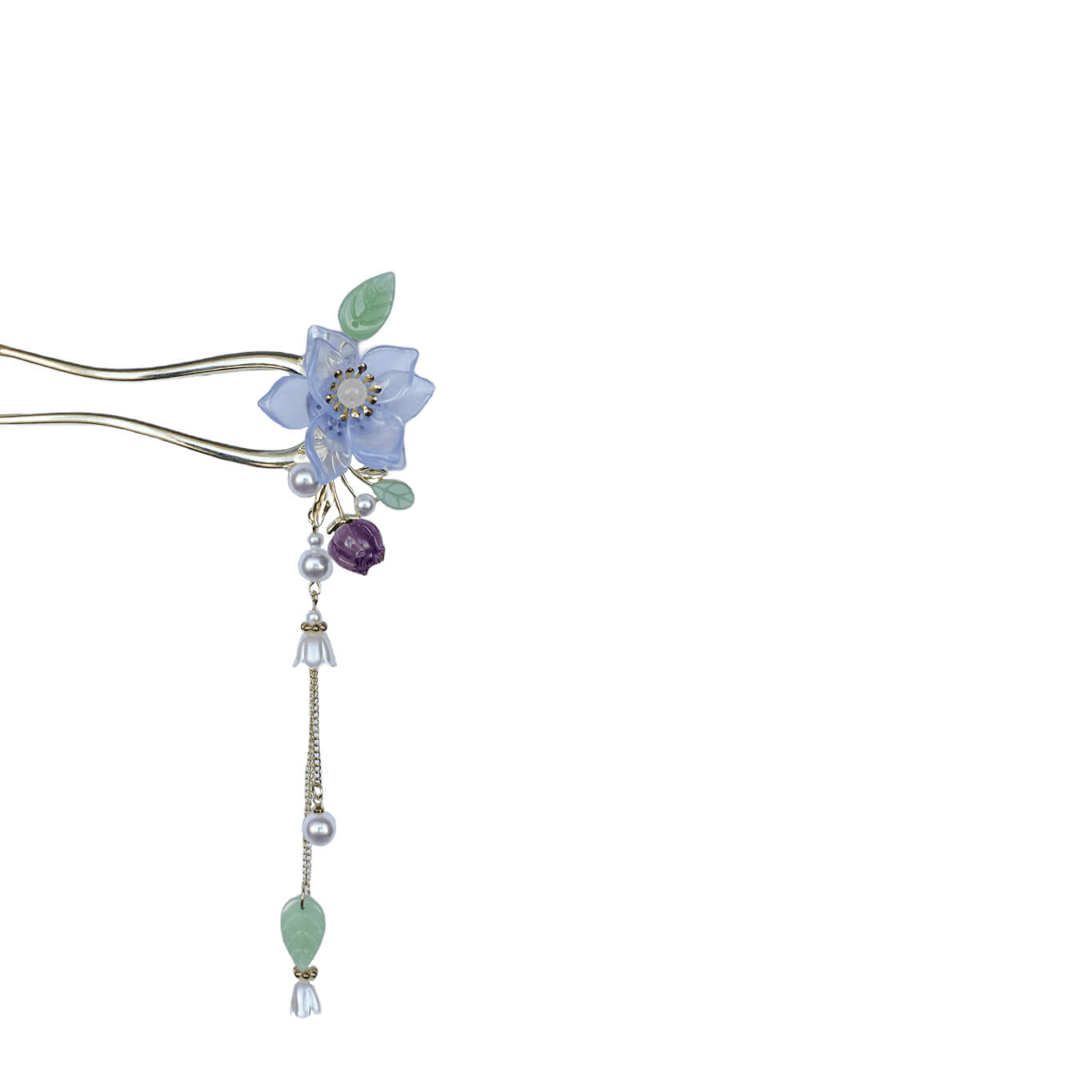 FANHUA - Crystal Textured Flower Hairpin With Tassel