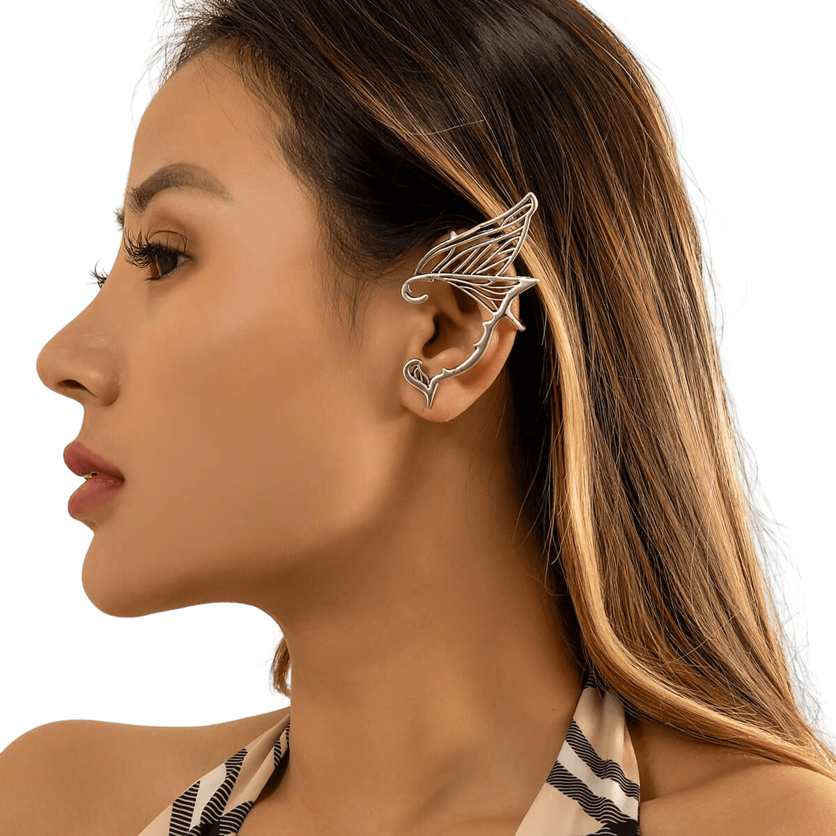 Butterfly Wing Elf Ear Shaped Metal Earrings