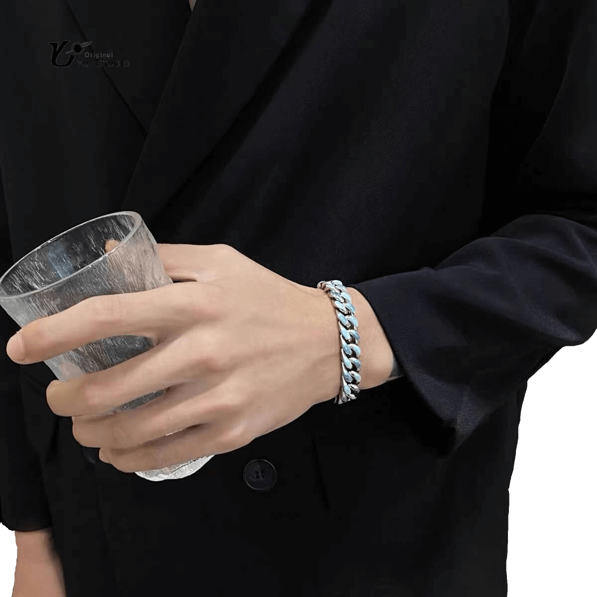 Sky Blue Chain-Link Bracelet for Men