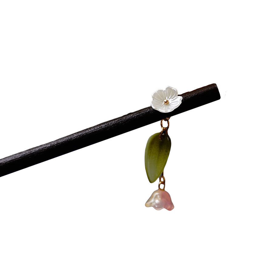 LINGLAN - Wood Hairpin With Lily of The Valley Pendant