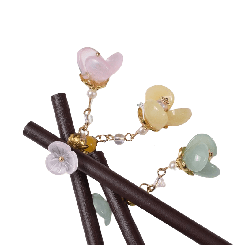 CAIHUA - Flower Pendant Wood Hairpin
