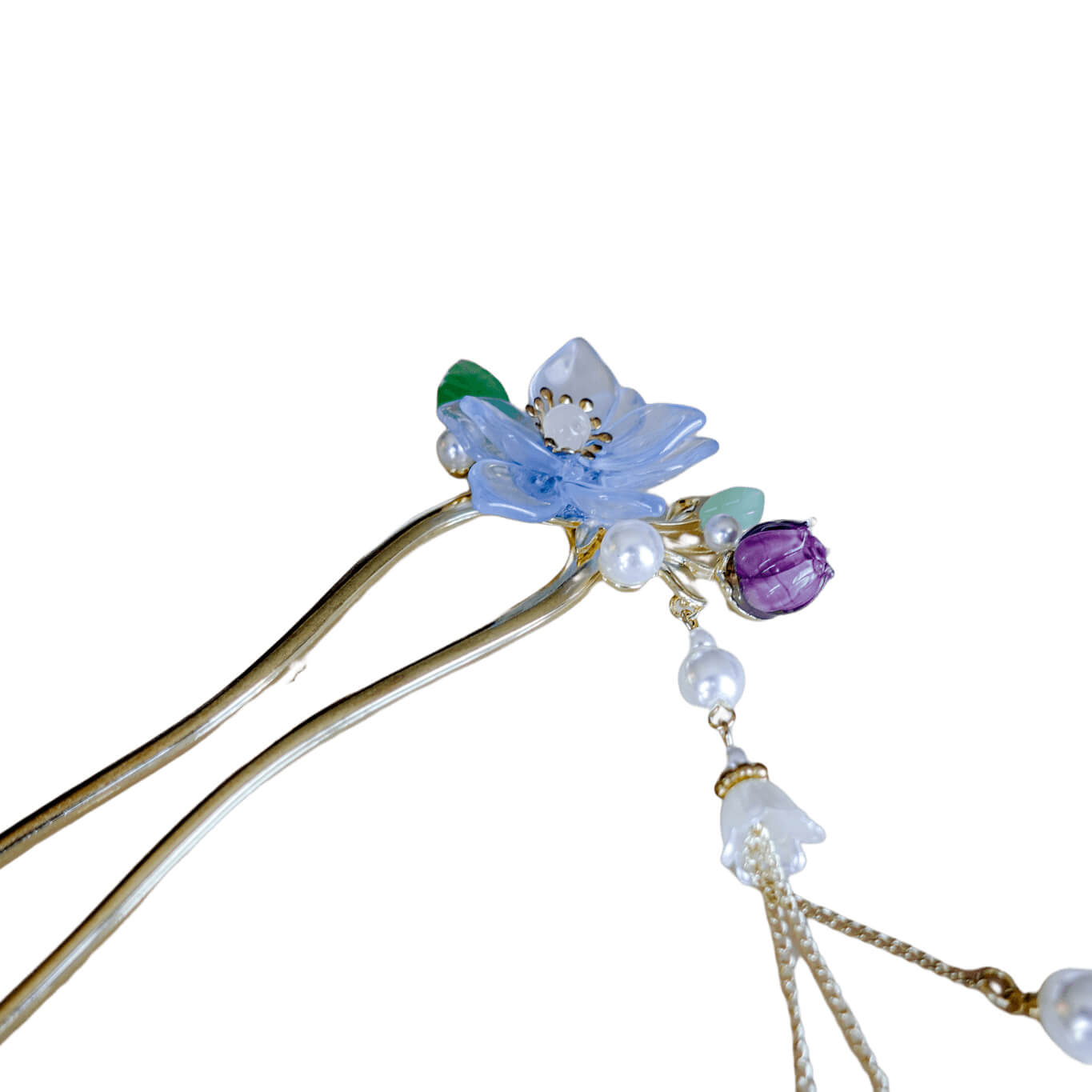 FANHUA - Crystal Textured Flower Hairpin With Tassel