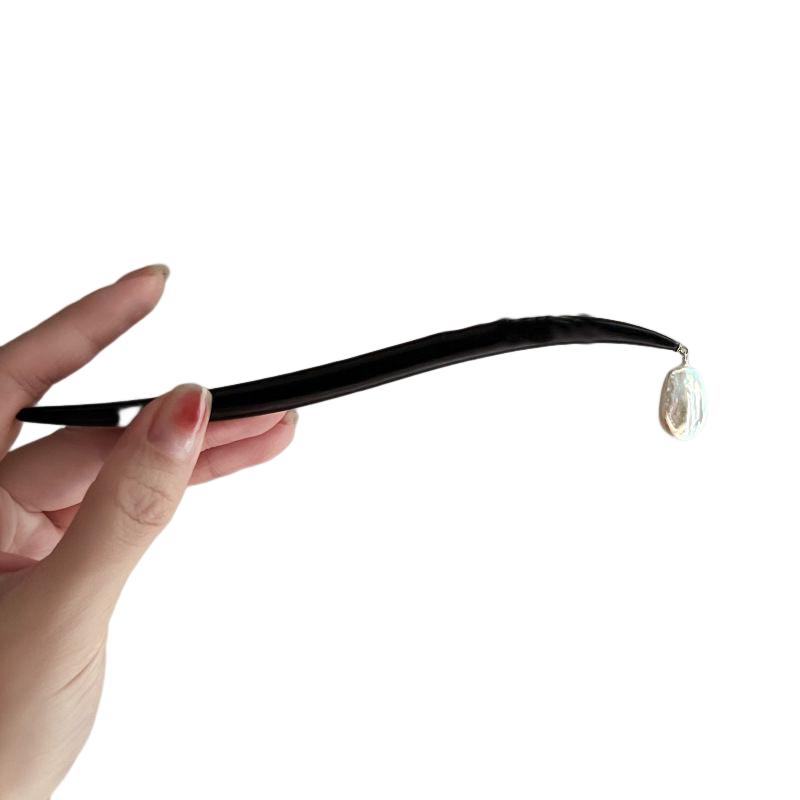 ZHUYU - Irregular Shaped Pearl Wood Hairpin