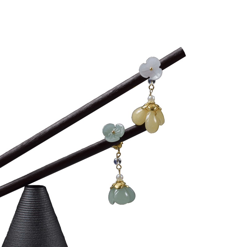 CAIHUA - Flower Pendant Wood Hairpin