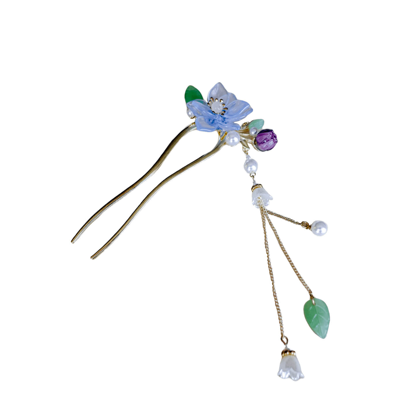 FANHUA - Crystal Textured Flower Hairpin With Tassel